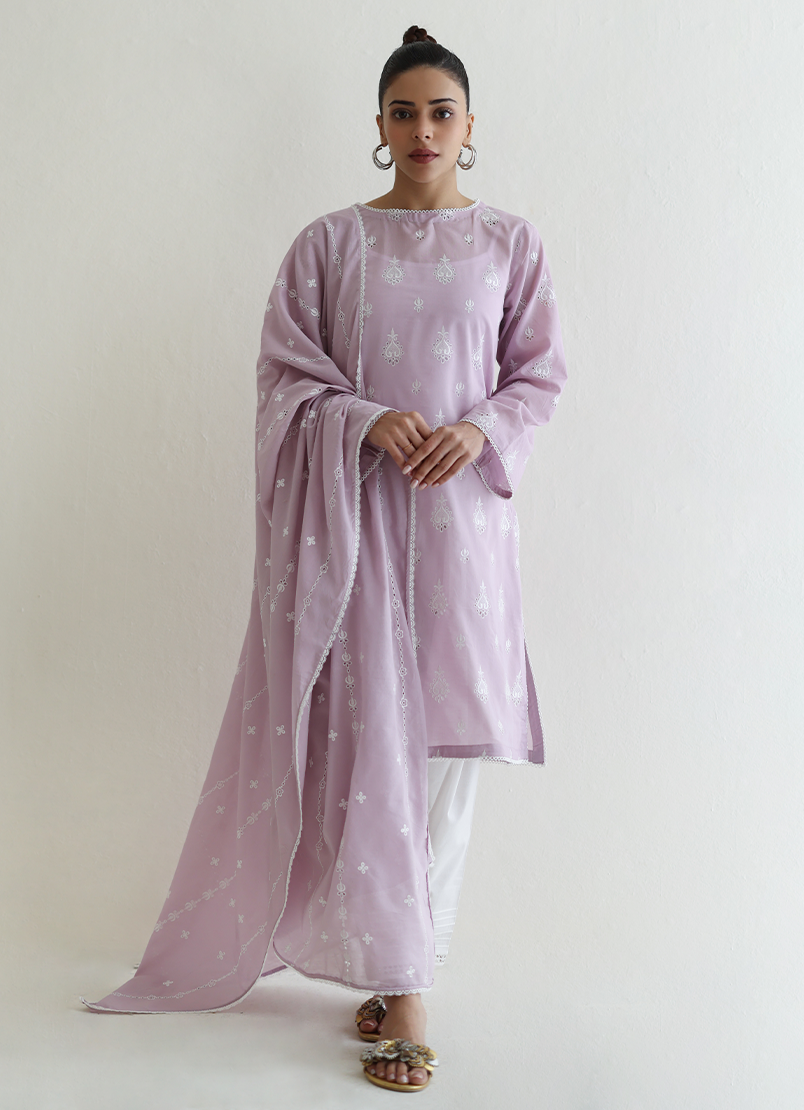 2 PC Lilac Embroidered Shirt & Dupatta