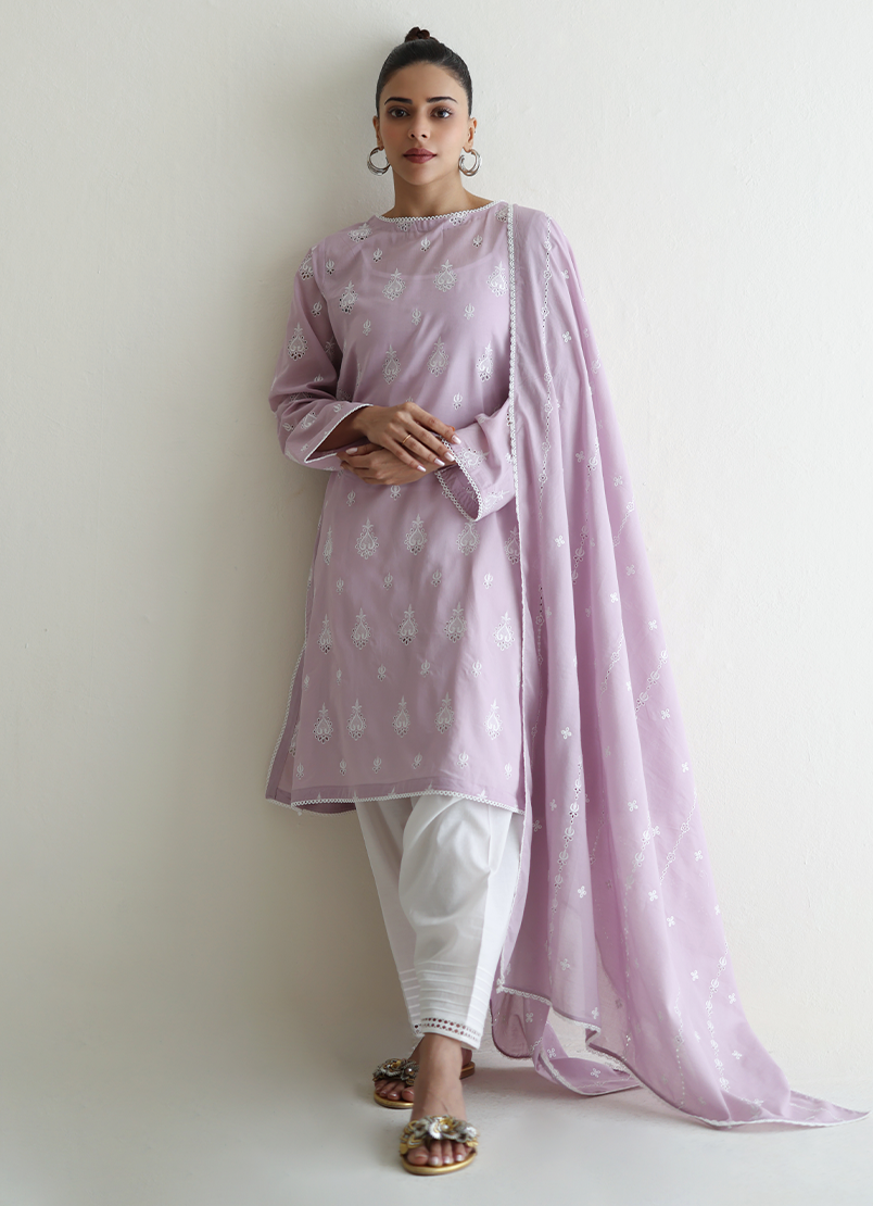 2 PC Lilac Embroidered Shirt & Dupatta