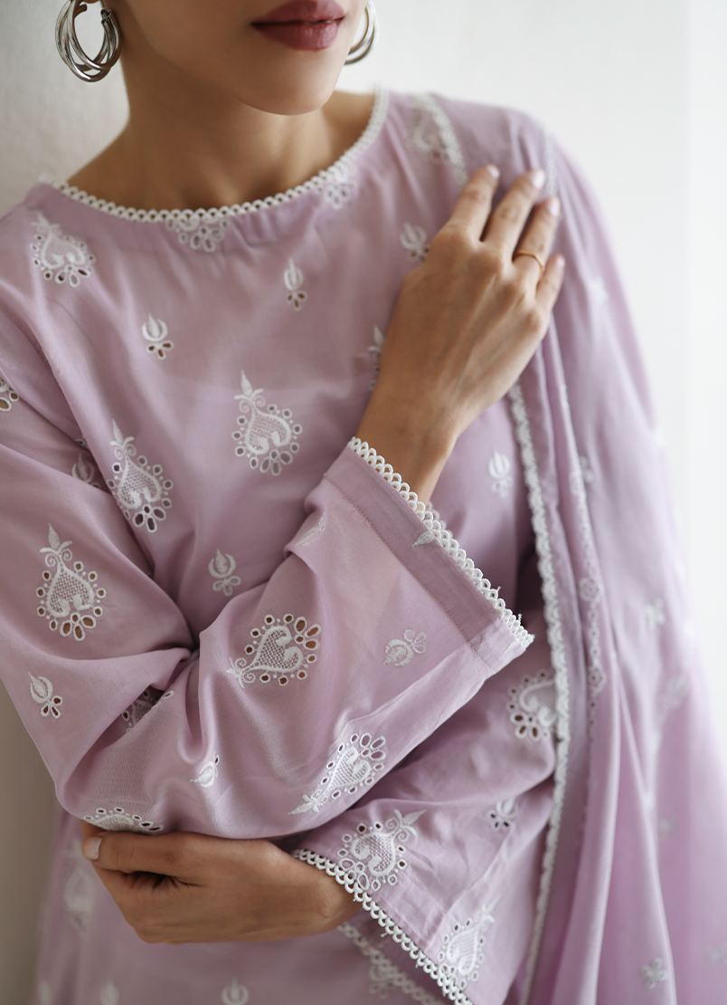 2 PC Lilac Embroidered Shirt & Dupatta