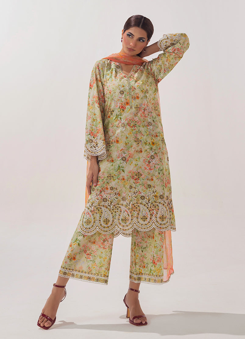 3 PC Embroidered Printed Suit