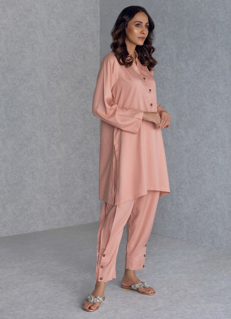 Peach Tan Dobby Viscose CO-ORD Set