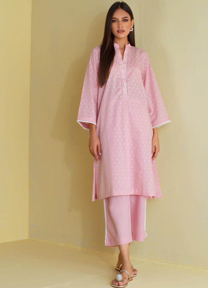 Tea-Pink  Co-ordset - Embroidered