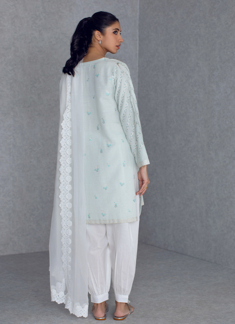 Sky Blue Embroidered  Kurta - Embroidered