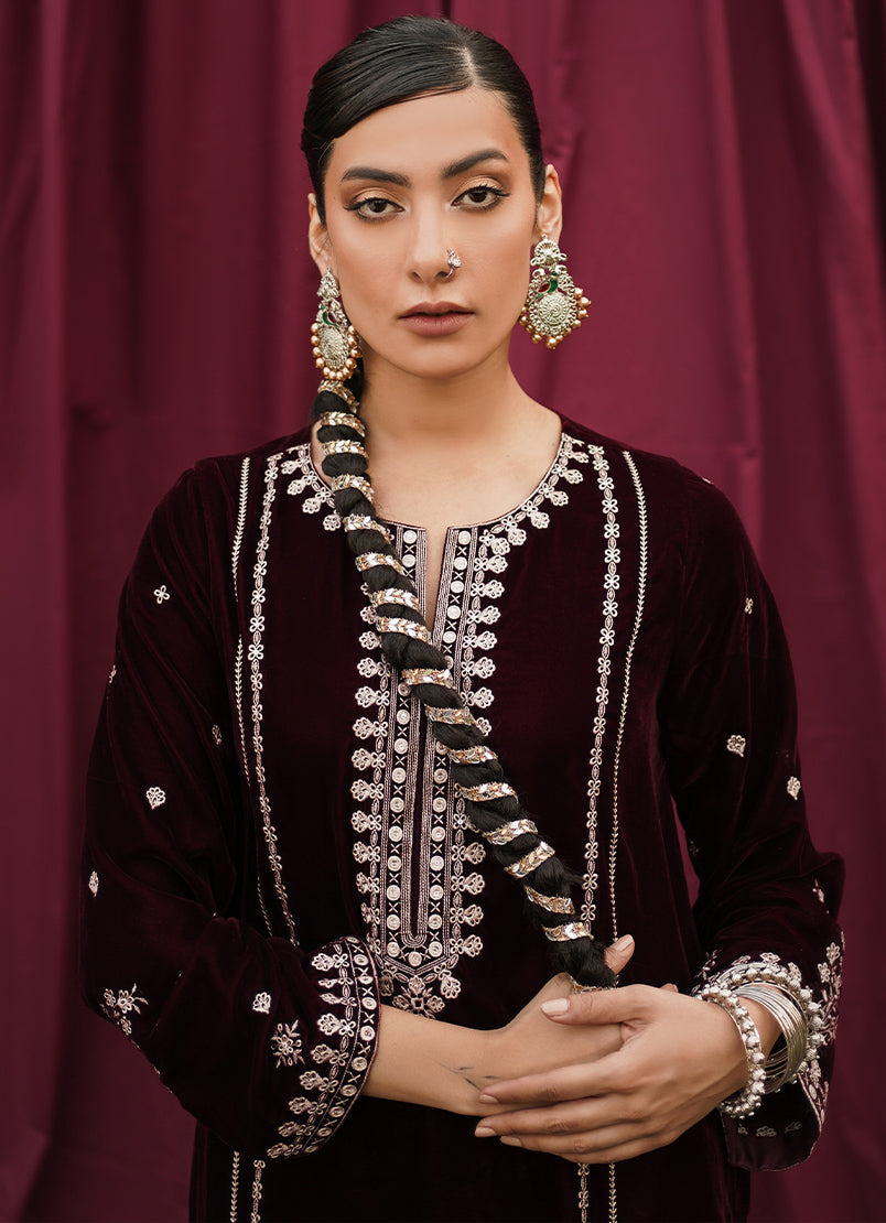 maroon-velvet-embroidered-co-ord-set