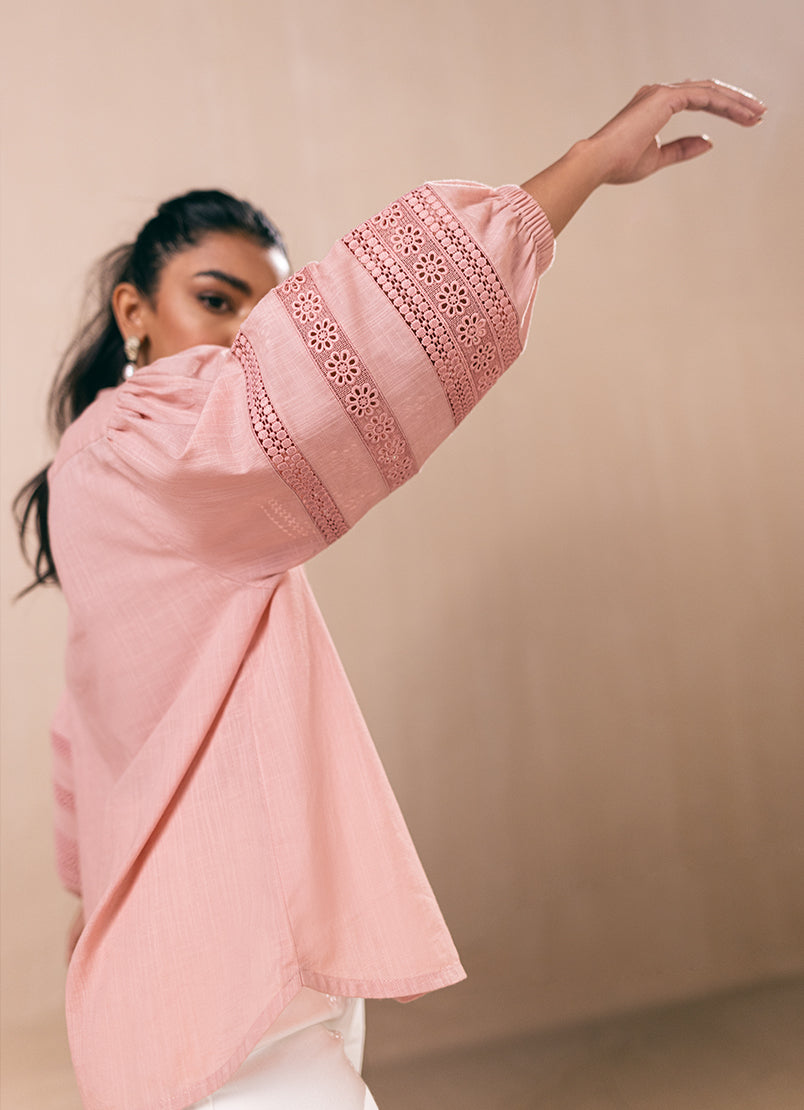 peach-lace-button-down-top