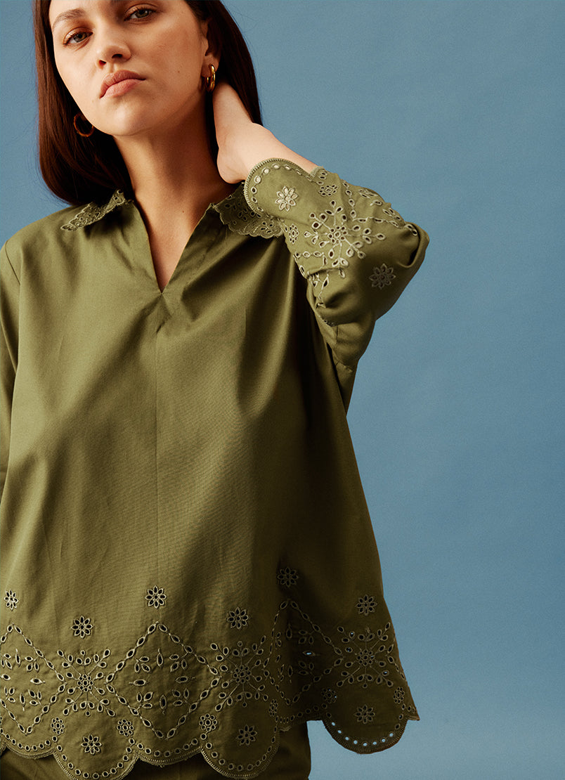 Olive Green Embroidered Shirt