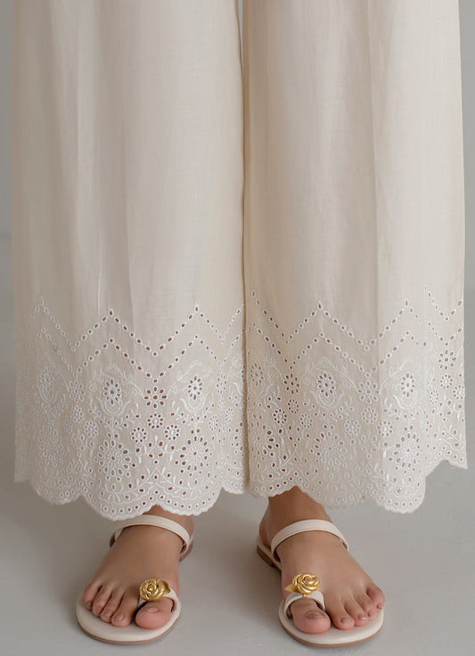 Beige Schiffli Embroidered Pant